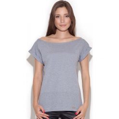 Szara T-shirt Damski z Szerokim Dekoltem w Łódkę. Szare t-shirty damskie Molly.pl, s, bez wzorów, z dzianiny, sportowe, bez kołnierzyka. Za 53,90 zł.