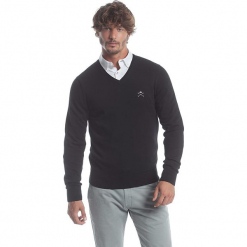 Sweter w kolorze czarnym. Czarne swetry klasyczne męskie Polo Club Men, m, z haftami, z bawełny. W wyprzedaży za 173,95 zł.