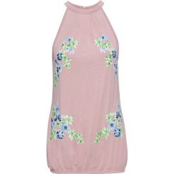 Top shirtowy bonprix różowobrązowy z nadrukiem. Różowe topy damskie bonprix, z nadrukiem, z materiału, bez kołnierzyka. Za 27,99 zł.