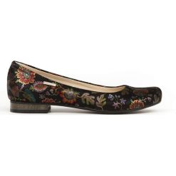 Kolorowe baleriny na obcasie - skóra naturalna - model 008 - kolor czarne liście. Czarne baleriny damskie Zapato, bez wzorów, ze skóry, eleganckie, na niskim obcasie, na obcasie. Za 309,00 zł.