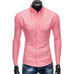 KOSZULA MĘSKA Z DŁUGIM RĘKAWEM K398 - KORALOWA. Pomarańczowe koszule męskie na spinki Ombre Clothing, m, z kontrastowym kołnierzykiem, z długim rękawem. Za 39,00 zł.