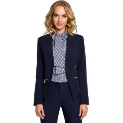 Granatowy Krótki Żakiet bez Zapięcia. Niebieskie marynarki i żakiety damskie marki Molly.pl, l, eleganckie. Za 132,90 zł.