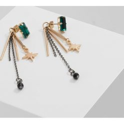 Kolczyki damskie: Orelia CHARM DROP FRONT BACK EARRINGS Kolczyki green
