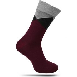 Bordowo-Szare Bawełniane Skarpetki Męskie -Chattier- w Romby, Wzór Geometryczny SKCH0071casual. Szare skarpetki męskie Chattier, bez wzorów, z bawełny. Za 12,90 zł.