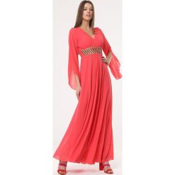 Koralowa Sukienka Spent. Pomarańczowe sukienki damskie Born2be, s, bez wzorów, bez kołnierzyka, bez rękawów, maxi. Za 89,99 zł.