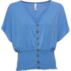 Shirt bonprix niebieski. Niebieskie koszulki damskie bonprix, bez wzorów, z dekoltem w serek, bez rękawów. Za 74,99 zł.