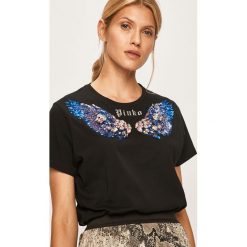 Pinko - T-shirt. Czarne bluzki damskie Pinko, s, z aplikacjami, z bawełny, z okrągłym kołnierzem. W wyprzedaży za 499,90 zł.