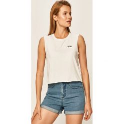 Vans - Top. Białe topy damskie Vans, s, z aplikacjami, z bawełny, z okrągłym kołnierzem. W wyprzedaży za 99,90 zł.