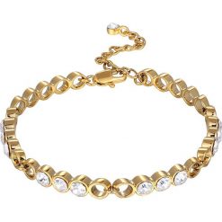 Pozłacana bransoletka z kryształkami Swarovski. Żółte bransoletki damskie Metropolitan, Smithfield, Crystal Deluxe & Co., z materiału, z kryształem, złote. W wyprzedaży za 34,95 zł.