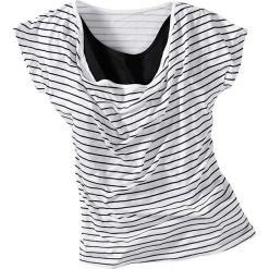 T-shirty damskie: T-shirt z dekoltem „wodą” bonprix biało-czarny w paski