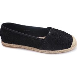 Czarne Balerinki Espadryle A168 Czarny. Czarne baleriny damskie ButyModne, bez wzorów, z jeansu, bez obcasa. Za 74,49 zł.