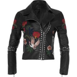 Kurtka biker ze sztucznej skóry bonprix czarny. Czarne kurtki damskie bonprix, z haftami, ze skóry, bez kaptura. Za 269,99 zł.