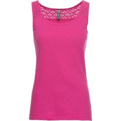Top shirtowy z koronką bonprix fuksja. Różowe bluzki damskie bonprix, w koronkowe wzory, z koronki, z klasycznym kołnierzykiem. Za 34,99 zł.