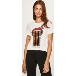 Only - T-shirt. Niebieskie bluzki damskie ONLY, s, z aplikacjami, z bawełny, casualowe, z okrągłym kołnierzem. W wyprzedaży za 44,90 zł.