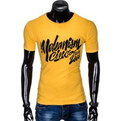 T-shirt męski z nadrukiem S955 - żółty. Żółte t-shirty męskie Ombre Clothing, s, z nadrukiem, bez kołnierzyka. Za 15,99 zł.