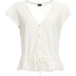 Shirt ze sznurowaniem bonprix biel wełny. Białe koszulki damskie bonprix, bez wzorów, z wełny, bez kołnierzyka, bez rękawów. Za 44,99 zł.