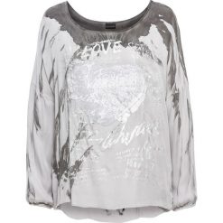 Shirt z połyskującym nadrukiem bonprix jasnoszaro-szary z nadrukiem. Szare koszulki damskie marki bonprix, z nadrukiem, z wiskozy, z okrągłym kołnierzem, bez rękawów. Za 119,99 zł.