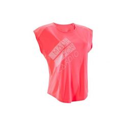 Koszulka fitness kardio krótki rękaw 120 damska. Różowe t-shirty damskie DOMYOS, z elastanu. W wyprzedaży za 24,99 zł.