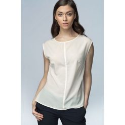 Ecru Lekka Wiosenna Bluzka bez Rękawów. Szare bluzki damskie Molly.pl, xl, z aplikacjami, z wiskozy, bez kołnierzyka, bez rękawów. Za 99,90 zł.