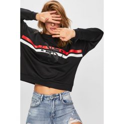 Guess Jeans - Bluza. Czarne bluzy damskie Guess Jeans, s, z nadrukiem, z bawełny, bez rękawów, bez kaptura. Za 319,90 zł.