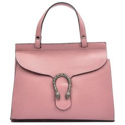 Torebki klasyczne damskie: Skórzana torebka w kolorze jasnoróżowym – (S)25 x (W)31 x (G)13 cm
