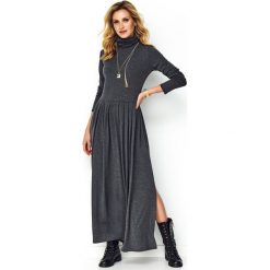 Sukienka maxi z rozcięciem szara. Szare sukienki damskie e-margeritka.pl, s, bez wzorów, z wiskozy, eleganckie, z golfem, z długim rękawem, długie, mini, rozkloszowane. Za 159,99 zł.