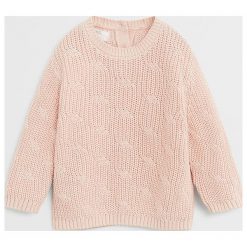 Mango Kids - Sweter dziecięcy Wave 80-104 cm. Różowe swetry dziewczęce Mango Kids, bez wzorów, z bawełny, z okrągłym kołnierzem, z krótkim rękawem, krótkie, bez kaptura. W wyprzedaży za 55,90 zł.