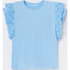 Bawełniany t-shirt z falbankami - Niebieski. Niebieskie t-shirty damskie Reserved, bez wzorów, z bawełny, z falbankami. Za 35,99 zł.