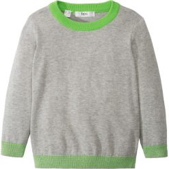 Sweter dzianinowy bonprix jasnoszary melanż - jaskrawy zielony. Szare swetry chłopięce marki bonprix, m, melanż, z dzianiny, z kontrastowym kołnierzykiem. Za 21,99 zł.