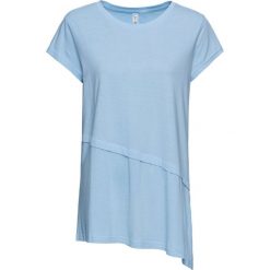 Shirt asymetryczny bonprix lodowy niebieski. Niebieskie koszulki damskie marki bonprix, z asymetrycznym kołnierzem. Za 24,99 zł.