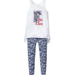 Długi top + legginsy (2 części) bonprix indygo z nadrukiem. Niebieskie legginsy dziewczęce bonprix, na lato, z nadrukiem, z długim rękawem. Za 54,99 zł.
