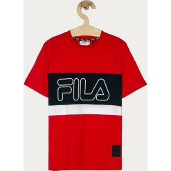 Fila - T-shirt dziecięcy 134-164 cm. Białe t-shirty chłopięce Fila, z nadrukiem, z bawełny, bez rękawów. Za 99,90 zł.