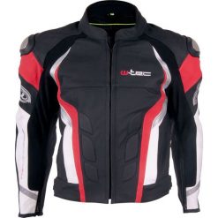 Kurtki męskie bomber: W-TEC Kurtka męska skórzana motocyklowa Velocity czarno-czerwona r. 3XL - (9763)