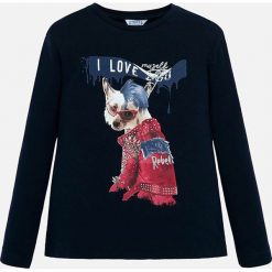 Mayoral - Longsleeve dziecięcy 128-167 cm. Białe bluzki dziewczęce Mayoral, z nadrukiem, z elastanu, z okrągłym kołnierzem, z długim rękawem, długie, bez kaptura. Za 83,90 zł.