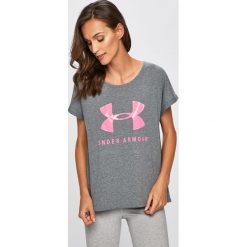 Under Armour - Top. Szare topy damskie marki Under Armour, s, z nadrukiem, z bawełny, z okrągłym kołnierzem. Za 119,90 zł.