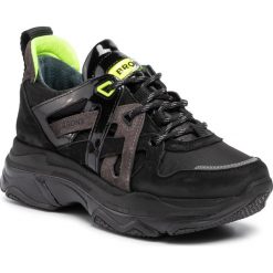 Sneakersy BRONX - 66280-BP BX1525 Black/D. Grey/N. Yellow 3242. Czarne półbuty damskie Bronx, z zamszu. W wyprzedaży za 519,00 zł.