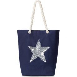 Torba shopper z motywem gwiazdy bonprix ciemnoniebiesko-srebrny kolor. Niebieskie torby damskie na zakupy bonprix, bez wzorów, bez dodatków. Za 59,99 zł.