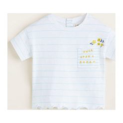 Mango Kids - Top dziecięcy Dreamy 80-104 cm. Białe bluzki dziewczęce Mango Kids, z nadrukiem, z bawełny, z okrągłym kołnierzem, z krótkim rękawem, krótkie, bez kaptura. Za 35,90 zł.