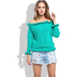 Zielony Sweter z Dekoltem Typu Carmen. Zielone piżamy damskie marki Molly.pl, uniwersalny, bez wzorów, eleganckie, z krótkim rękawem, krótkie, bez kaptura. Za 99,90 zł.