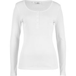 Shirt z dekoltem henley, długi rękaw bonprix biały. Białe koszulki damskie bonprix, bez wzorów, bez kołnierzyka, z długim rękawem. Za 27,99 zł.