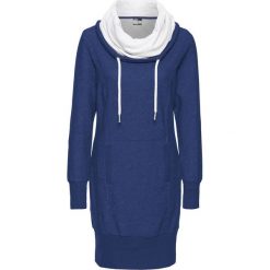 Sukienka dresowa, długi rękaw bonprix kobaltowy melanż. Niebieskie sukienki damskie bonprix, bez wzorów, z dresówki, z kontrastowym kołnierzykiem, z długim rękawem, długie, maxi. Za 79,99 zł.