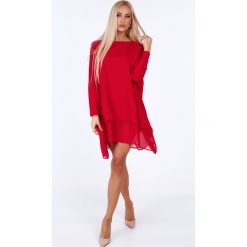 Czerwona tunika oversize 4042. Czerwone tuniki damskie marki Fasardi, s, bez wzorów, bez kołnierzyka, bez rękawów. Za 94,00 zł.