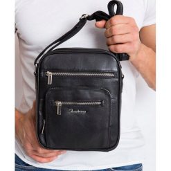 MIEJSKA TORBA NA RAMIĘ MARKI PIERRE ANDREUS 22399-NDM PA BLACK. Czarne torby męskie skórzane PIERRE ANDREUS, w paski, ze skóry, eleganckie. Za 262,90 zł.