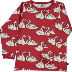 Koszulka w kolorze czerwonym. Czerwone t-shirty chłopięce z długim rękawem marki Småfolk, z okrągłym kołnierzem. W wyprzedaży za 75,95 zł.