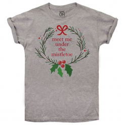Christmas T-Shirt T-Shirt Damski Mistletoe Xl Szary. Szare koszulki damskie Christmas T-Shirt, xl, z napisami, bez kołnierzyka, bez rękawów. W wyprzedaży za 38,00 zł.
