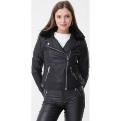 Czarna Ramoneska Alia. Czarne kurtki damskie Born2be, na wiosnę, xl, bez wzorów, z materiału, bez kaptura. Za 249,99 zł.