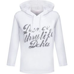 Bluza DEHA DANCE. Białe bluzy damskie Deha, z aplikacjami, z dzianiny, bez rękawów, z kapturem. W wyprzedaży za 252,00 zł.