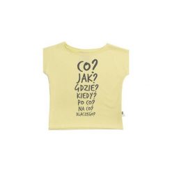 T-SHIRT WILI YELLOW "CO, JAK, GDZIE...". Żółte t-shirty chłopięce z długim rękawem marki M-art-a-baby, z nadrukiem. Za 40,00 zł.