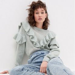 Sweter z falbankami - Turkusowy. Niebieskie swetry damskie House, s, bez wzorów, bez rękawów, bez kaptura. Za 99,99 zł.