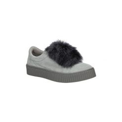 Buty Nessi Creepersy na platformie z ozdobnym futerkiem 17111. Szare półbuty damskie Nessi, bez wzorów, bez zapięcia. Za 159,99 zł.